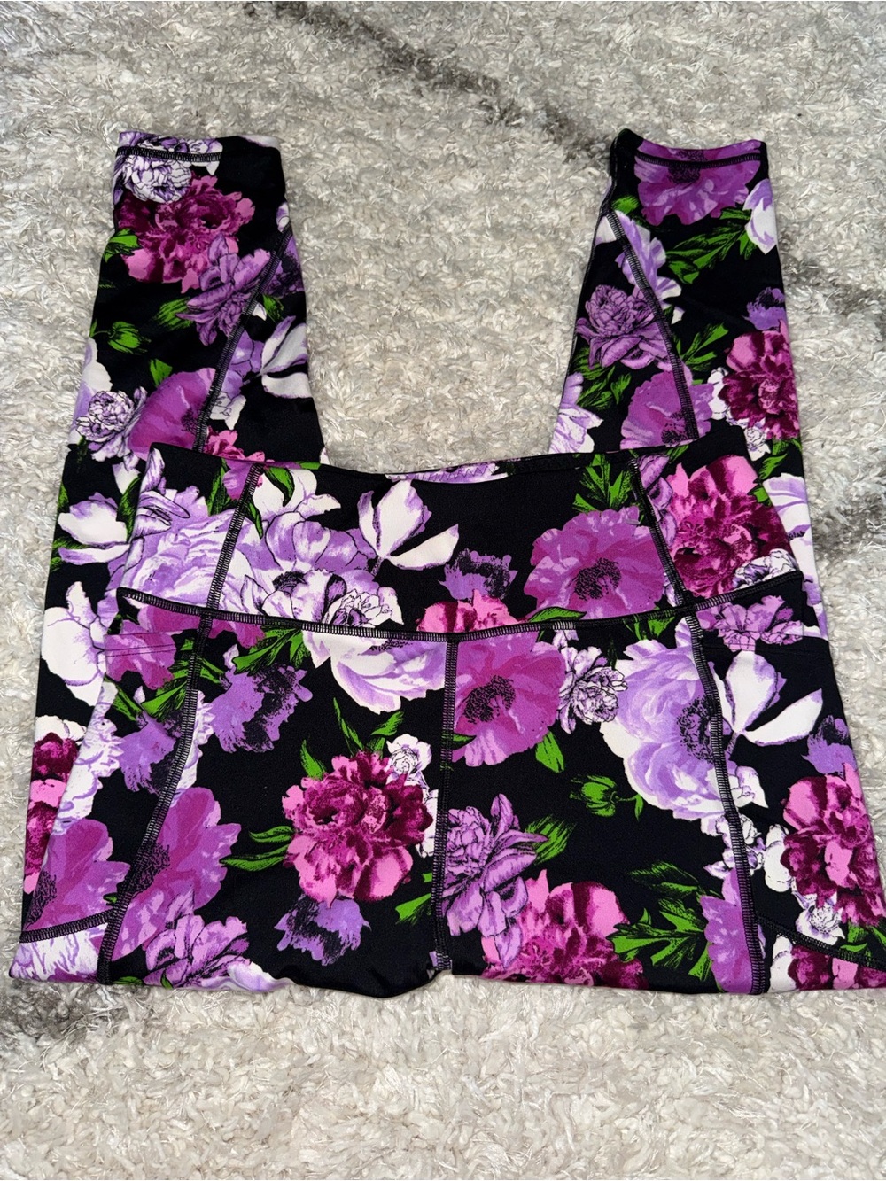Victoria's Secret Women's Multi Color Floral 7/8 Leggings Black Purple Sz 14
